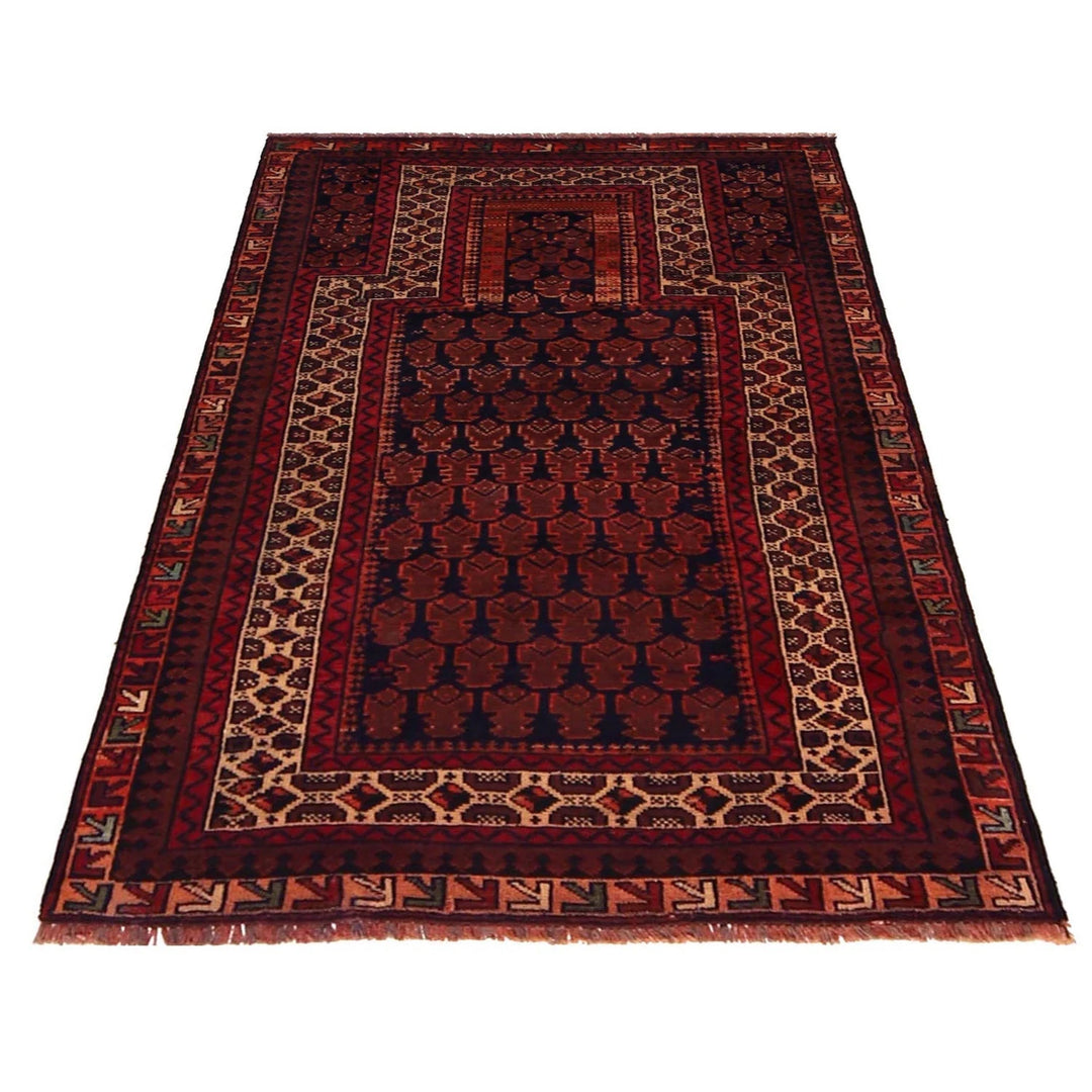 Red Afghan Prayer Rug 2'11" x 4'8" Hand-Knotted | No. AL82211