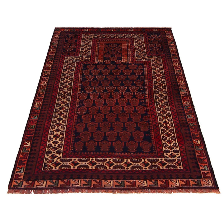Red Afghan Prayer Rug 2'11" x 4'8" Hand-Knotted | No. AL82211