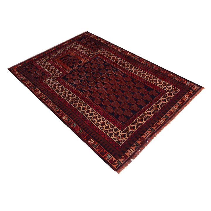 Red Afghan Prayer Rug 2'11" x 4'8" Hand-Knotted | No. AL82211
