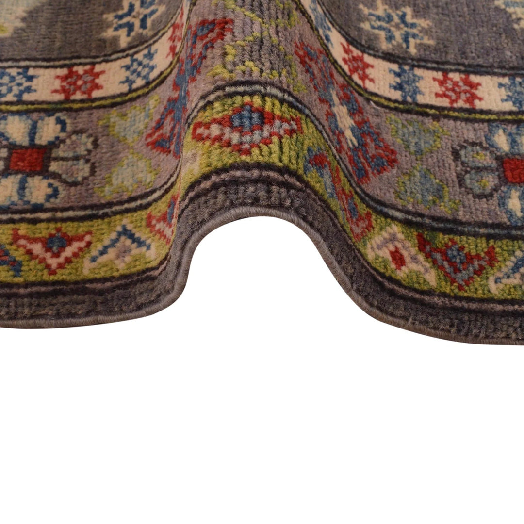 Grey Afghan Kazak Rug 3' 11" x 4' 0" Hand-Knotted | No. AL82212