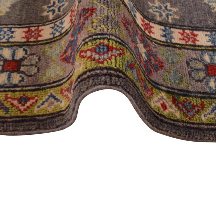 Grey Afghan Kazak Rug 3' 11" x 4' 0" Hand-Knotted | No. AL82212