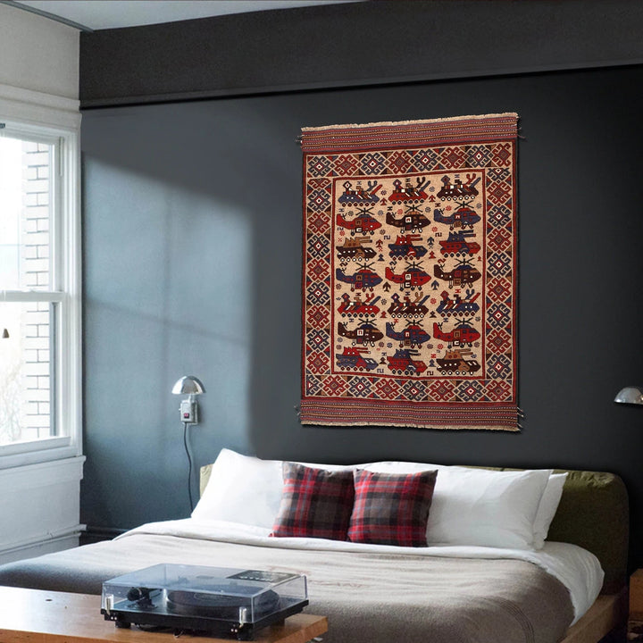 Brown Afghan War Rug 4' 4" x 6' 1" Hand-Knotted | No. AL82224
