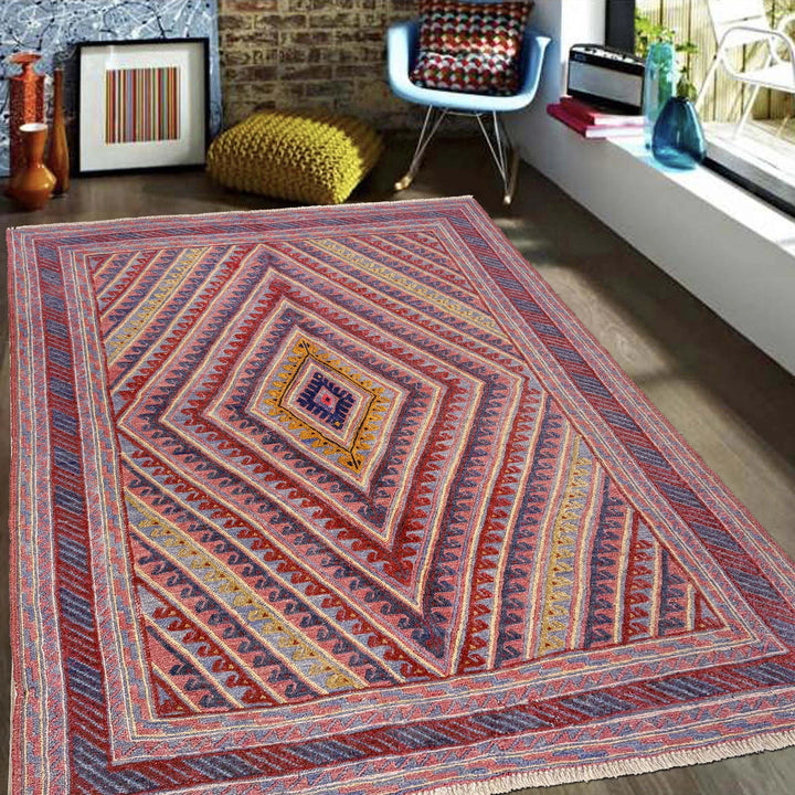 Multicolor Afghan Mashwani Rug 4' 11" x 5' 11" Hand-Knotted | No. AL82236
