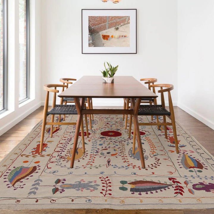 Beige Afghan Kilim Rug 5' 3" x 7' 10" Flat-Weave | No. AL82253