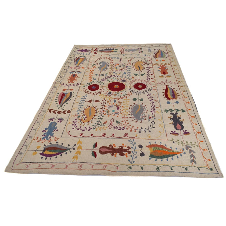 Beige Afghan Kilim Rug 5' 3" x 7' 10" Flat-Weave | No. AL82253