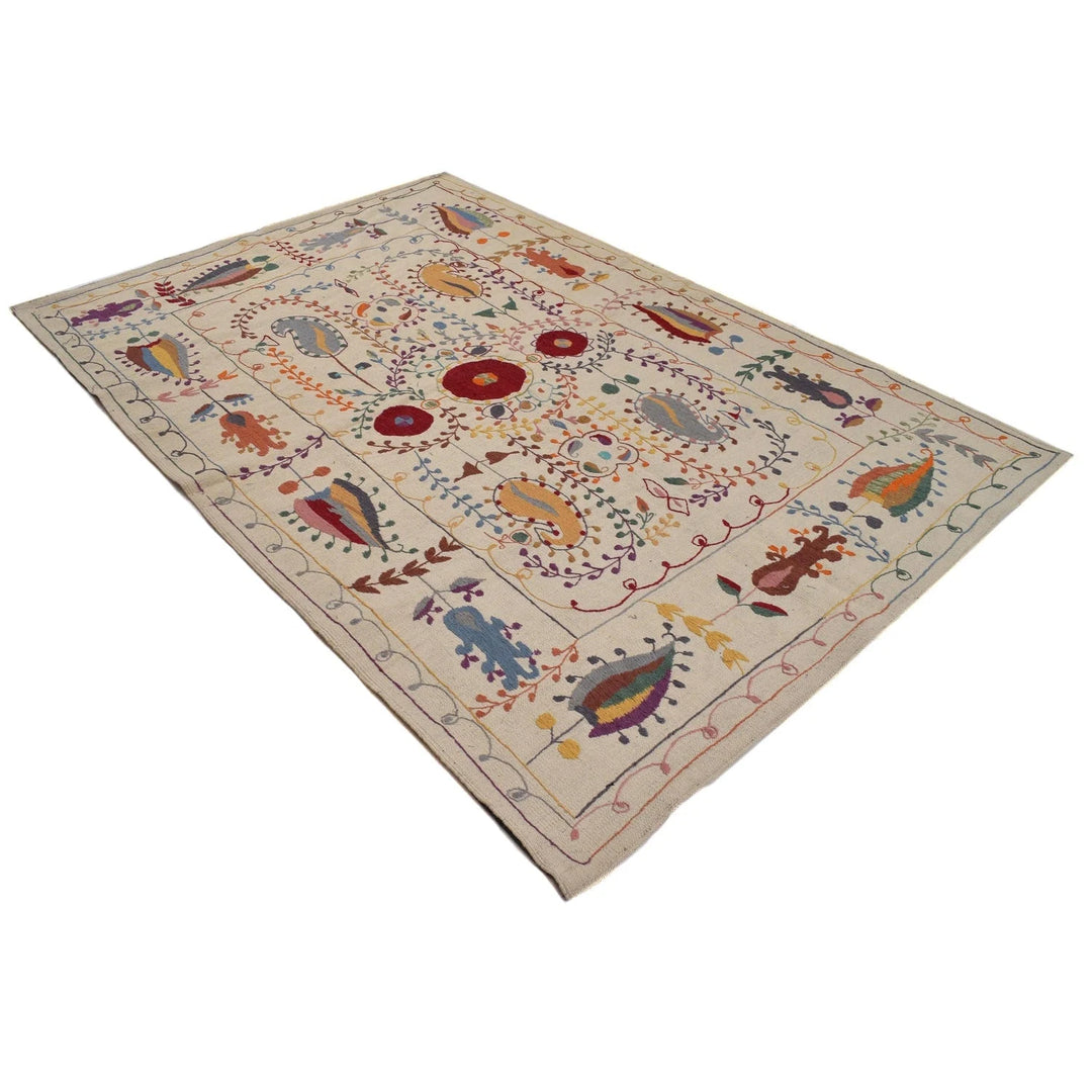 Beige Afghan Kilim Rug 5' 3" x 7' 10" Flat-Weave | No. AL82253
