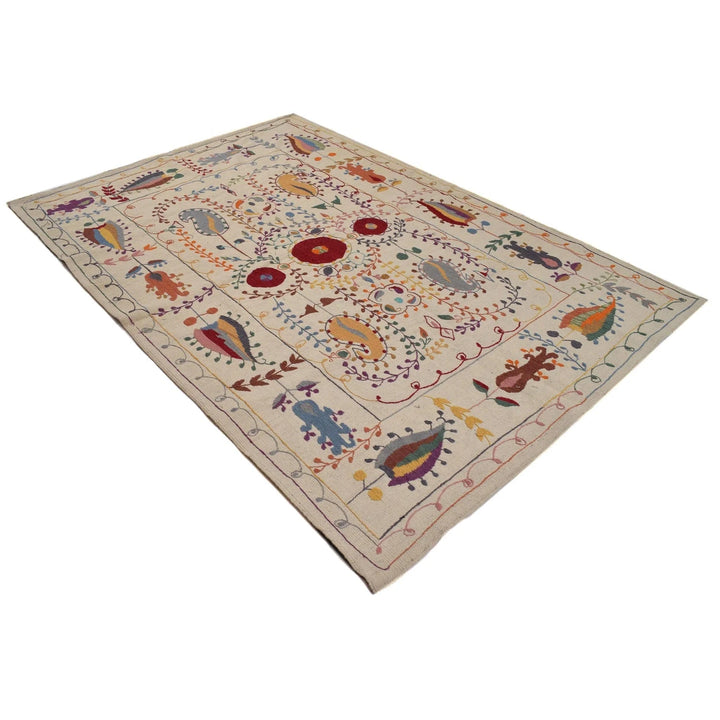 Beige Afghan Kilim Rug 5' 3" x 7' 10" Flat-Weave | No. AL82253