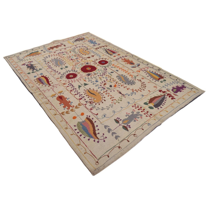 Beige Afghan Kilim Rug 5' 3" x 7' 10" Flat-Weave | No. AL82253