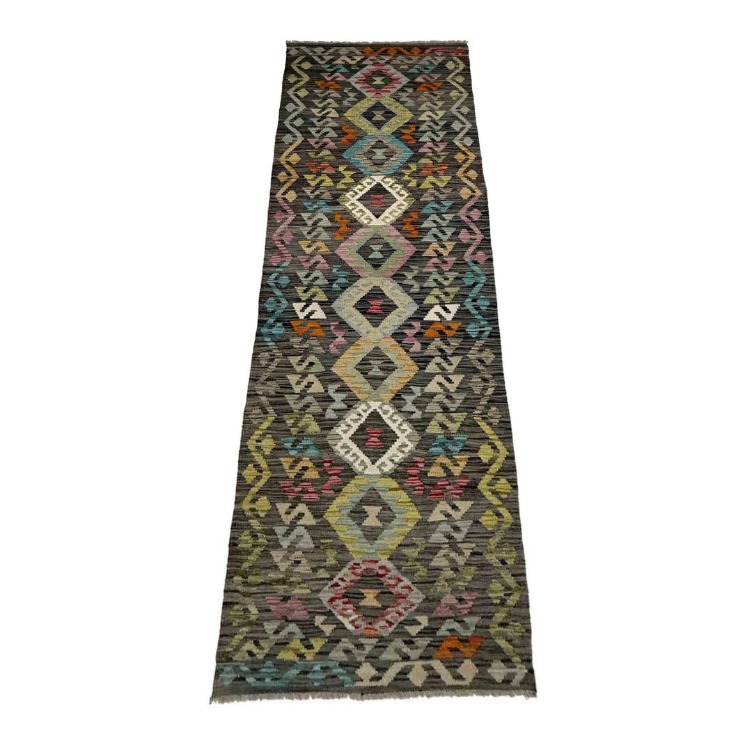Multicolor Afghan Vegetable Kilim Rug 2'8" x 9'9" Flat-Weave | No. AL822618