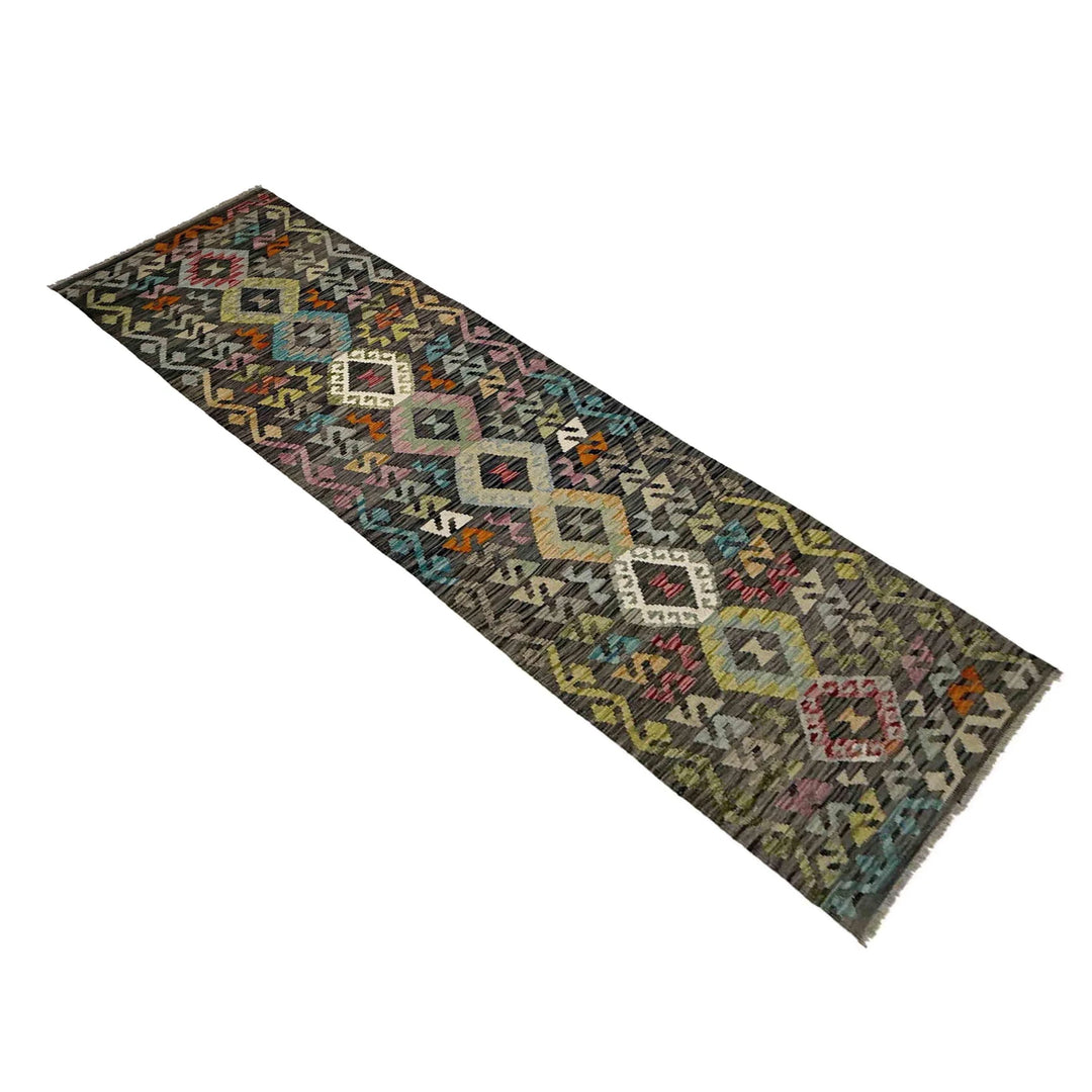 Multicolor Afghan Vegetable Kilim Rug 2'8" x 9'9" Flat-Weave | No. AL822618