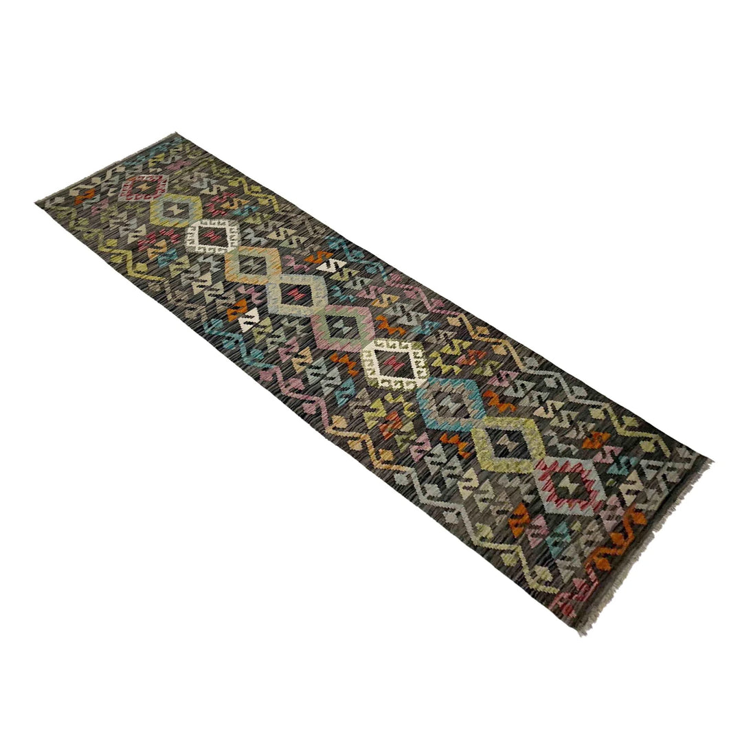 Multicolor Afghan Vegetable Kilim Rug 2'8" x 9'9" Flat-Weave | No. AL822618
