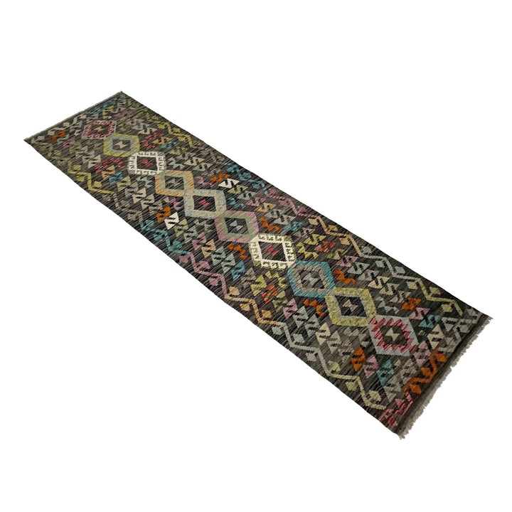 Multicolor Afghan Vegetable Kilim Rug 2'8" x 9'9" Flat-Weave | No. AL822618