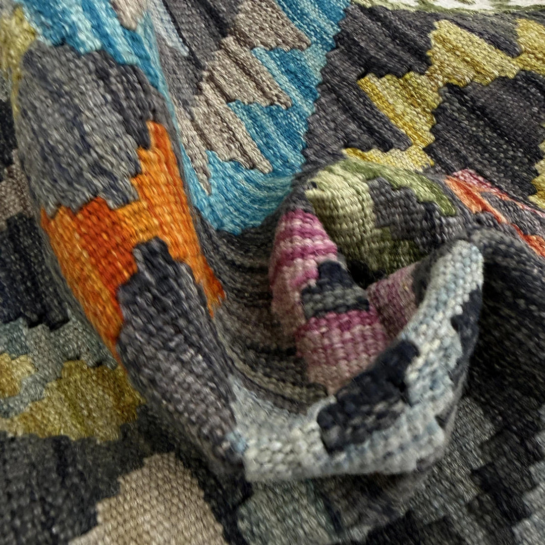 Multicolor Afghan Vegetable Kilim Rug 2'8" x 9'9" Flat-Weave | No. AL822618