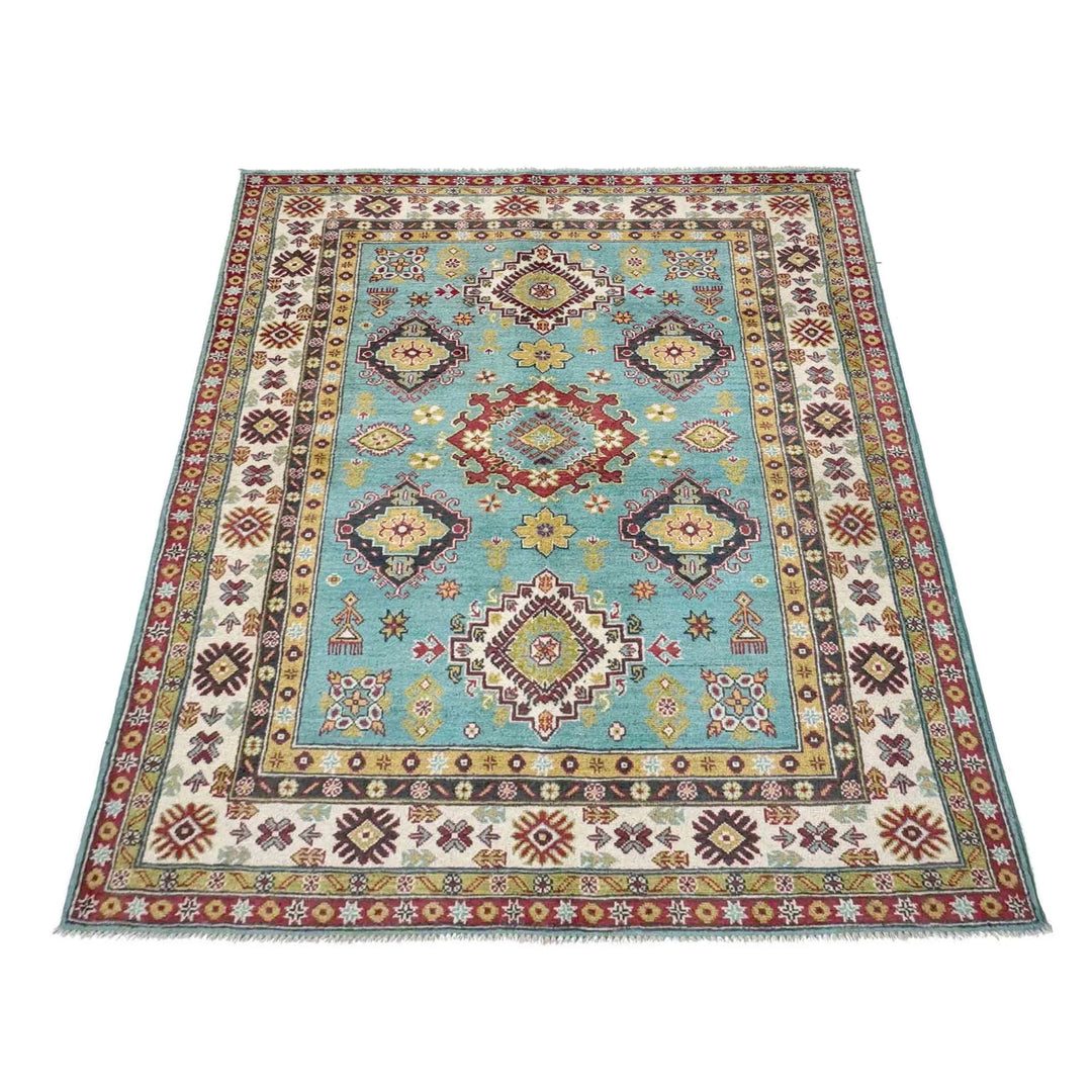 Blue Afghan Kazak Rug 4' 8" x 6' 2" Hand-Knotted | No. AL82266