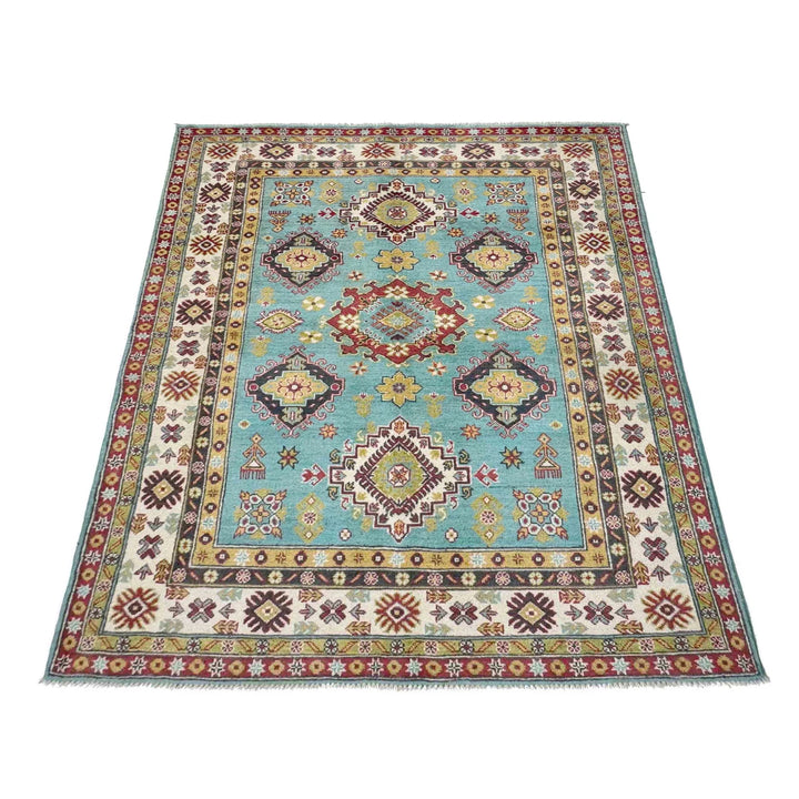 Blue Afghan Kazak Rug 4' 8" x 6' 2" Hand-Knotted | No. AL82266