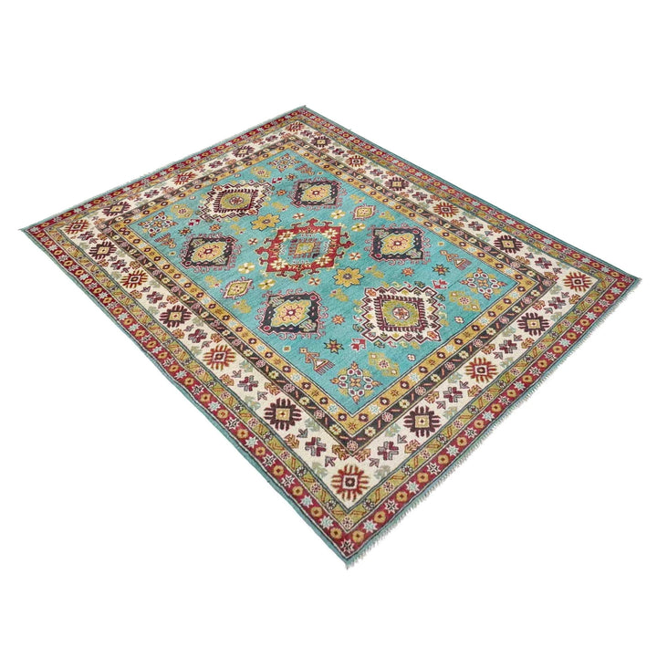 Blue Afghan Kazak Rug 4' 8" x 6' 2" Hand-Knotted | No. AL82266