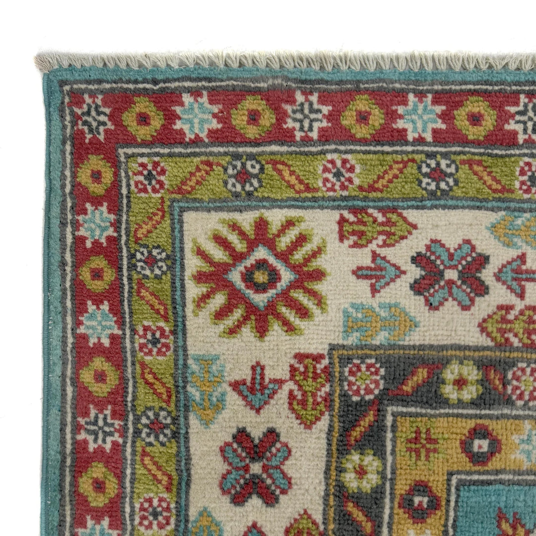 Blue Afghan Kazak Rug 4' 8" x 6' 2" Hand-Knotted | No. AL82266