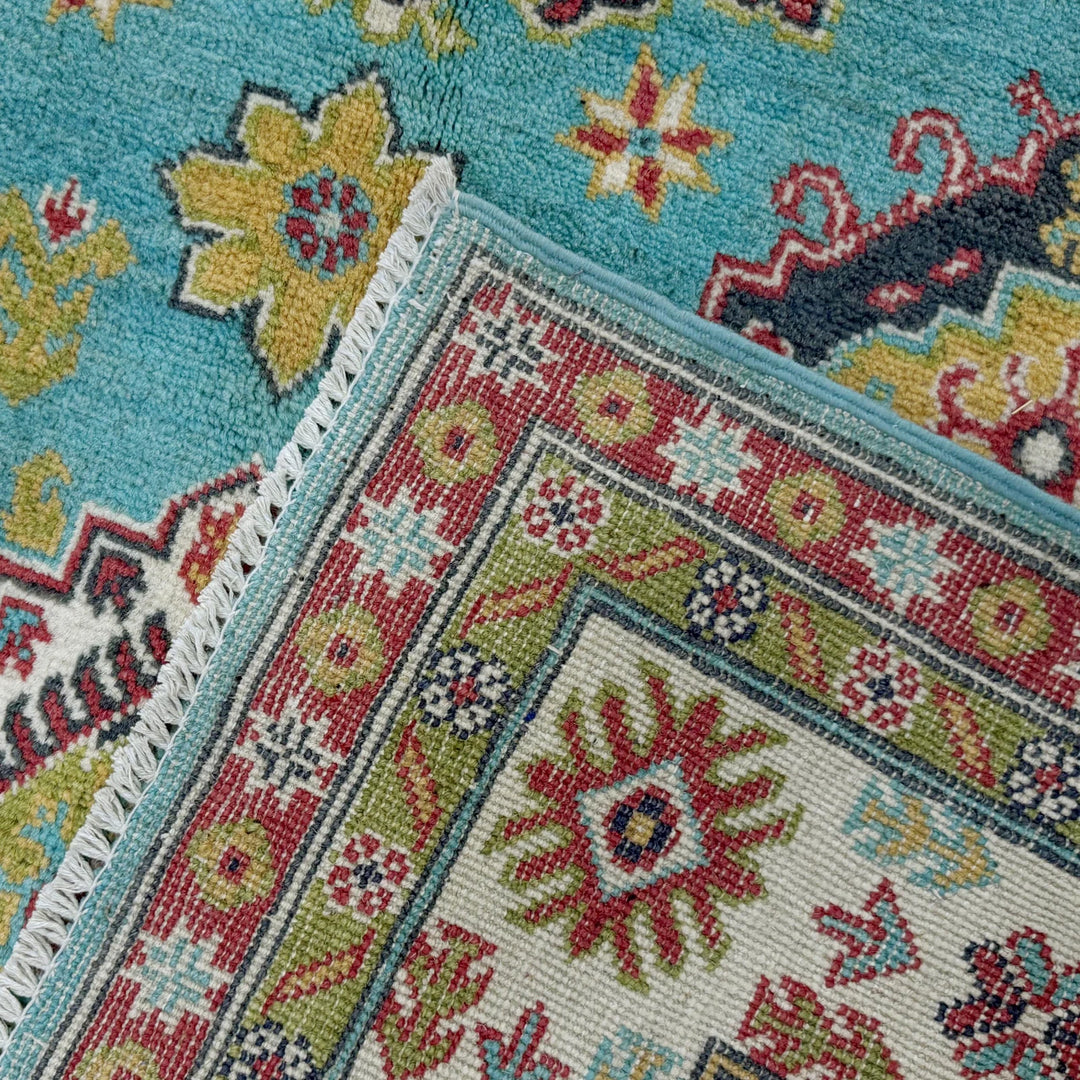 Blue Afghan Kazak Rug 4' 8" x 6' 2" Hand-Knotted | No. AL82266