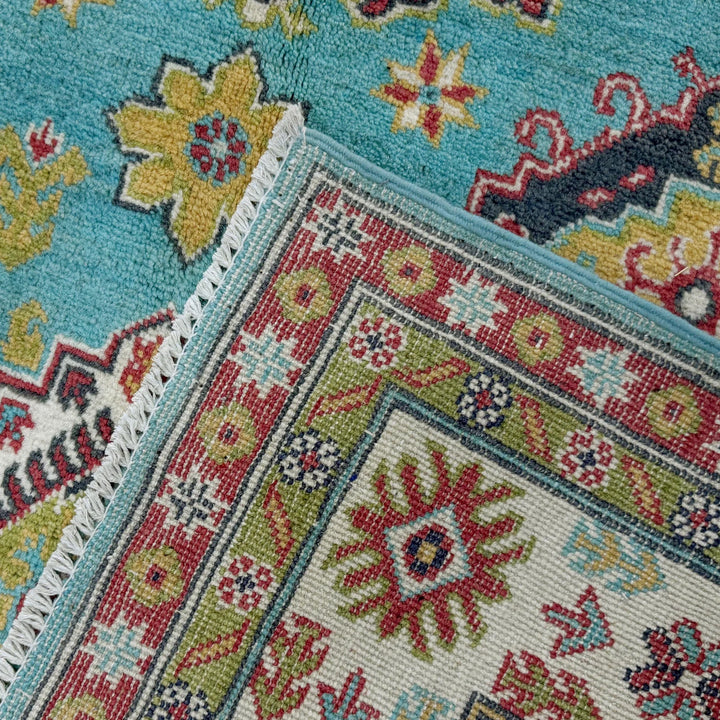 Blue Afghan Kazak Rug 4' 8" x 6' 2" Hand-Knotted | No. AL82266