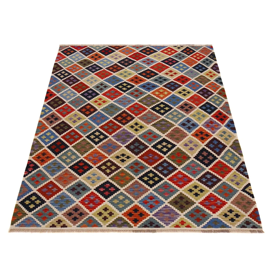 Afghan Kilim Rug 5'1" x 6'9" Flat-Weave | No. AL82320