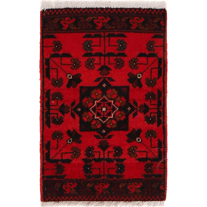 Red Afghan Oriental Doormat 1' 6" x 2' 2" Hand-Knotted | No. AL82335
