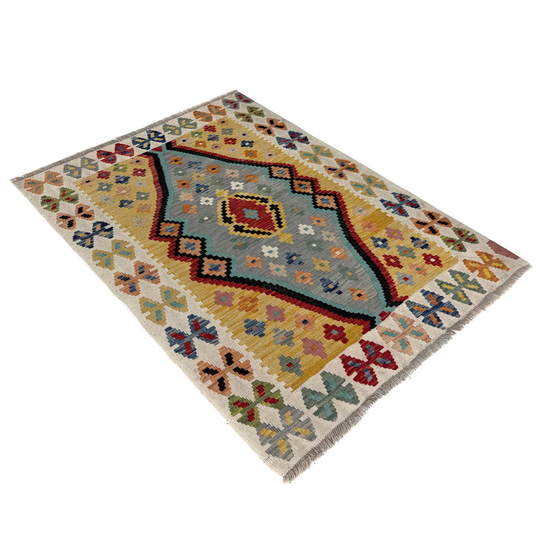 Multicolor Afghan Kilim Rug 3'6" x 4'9" Flat-Weave view