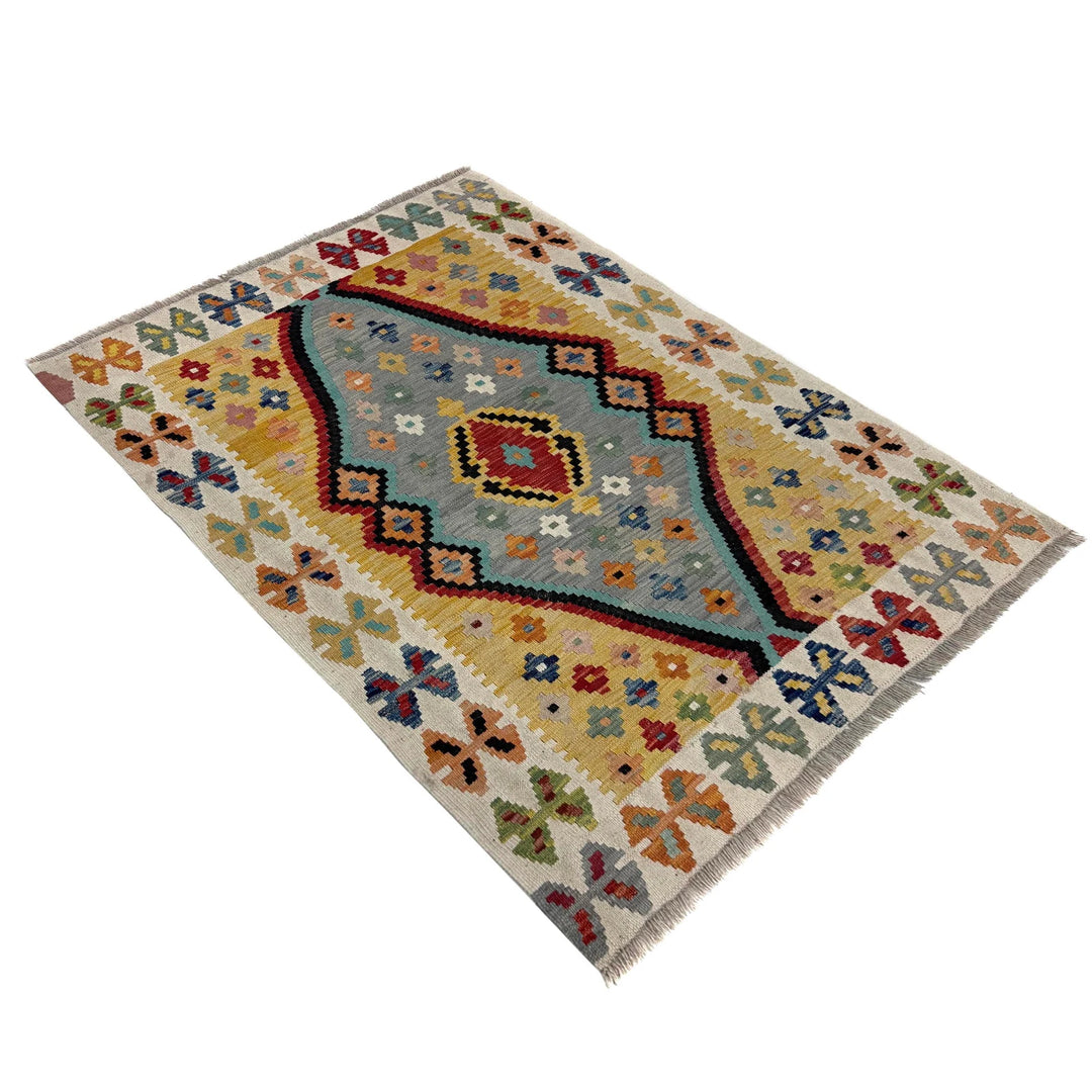 Multicolor Afghan Vegetable Kilim Rug 3' 6" x 4' 9" Flat-Weave | No. AL82351