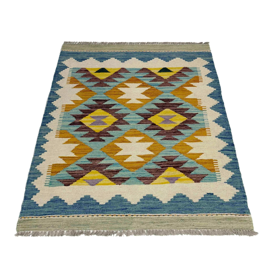 Afghan Vegetable Kilim Rug 2' 10" x 3' 11" Flat-Weave | No. AL824543