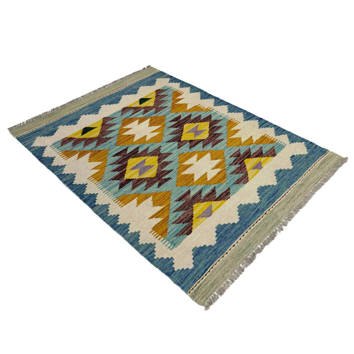 Afghan Vegetable Kilim Rug 2' 10" x 3' 11" Flat-Weave | No. AL824543
