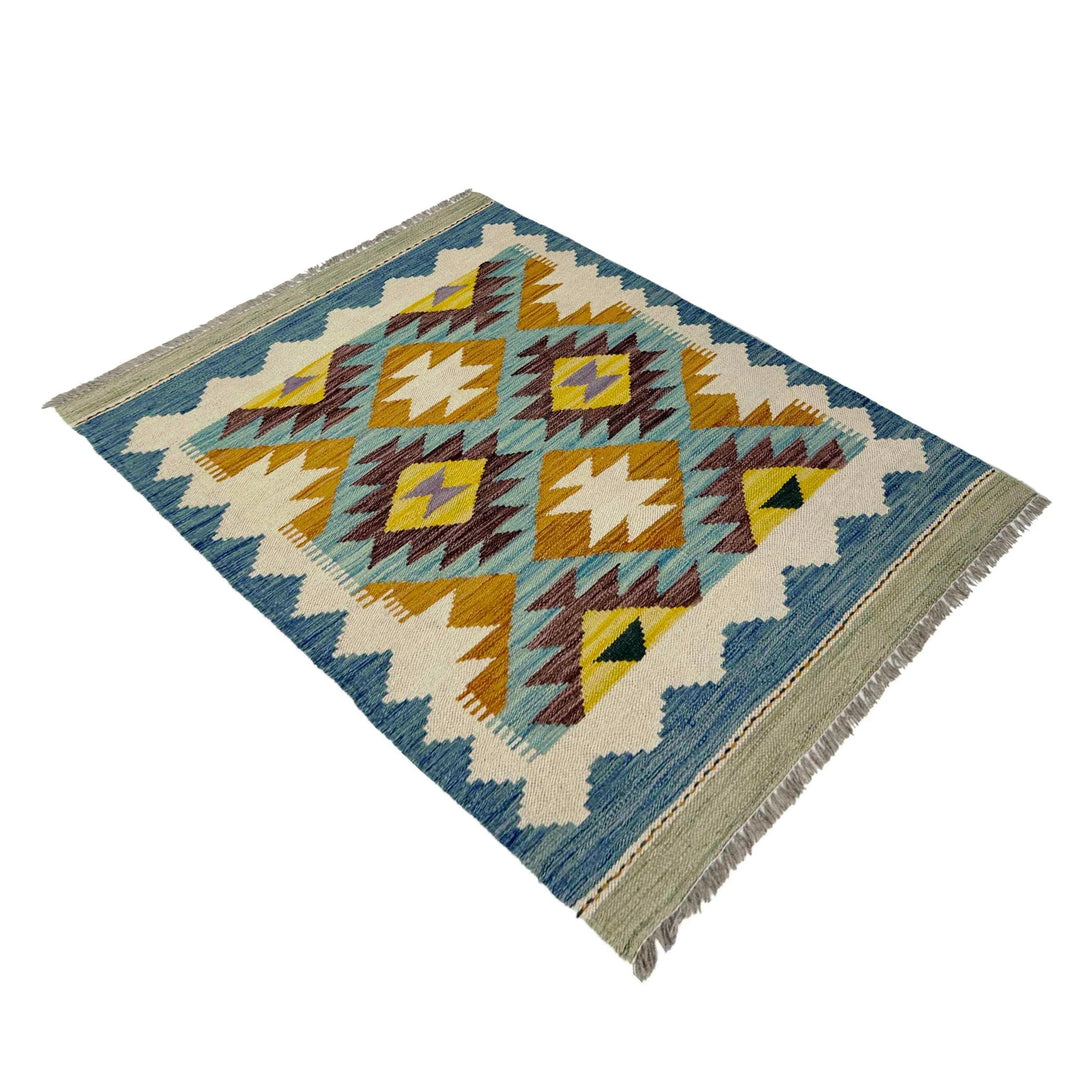 Afghan Vegetable Kilim Rug 2' 10" x 3' 11" Flat-Weave | No. AL824543
