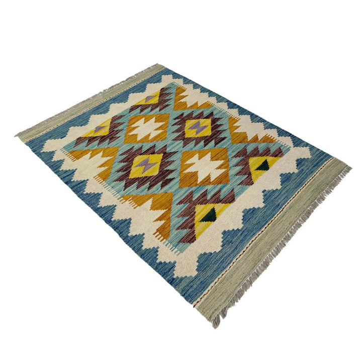 Afghan Vegetable Kilim Rug 2' 10" x 3' 11" Flat-Weave | No. AL824543