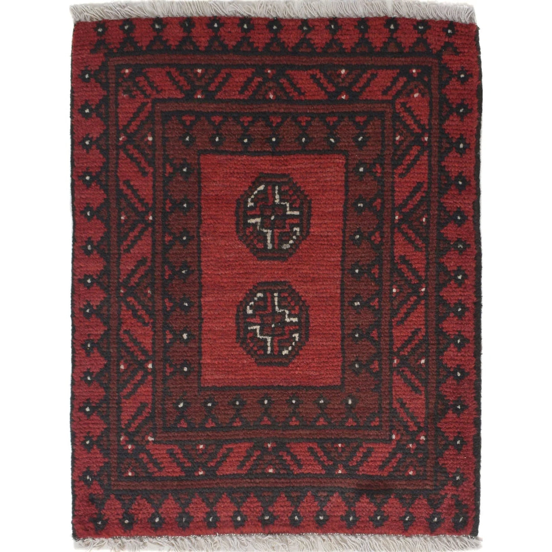 Red Afghan Oriental Rug 1' 7" x 2' 2" Hand-Knotted | No. AL82468