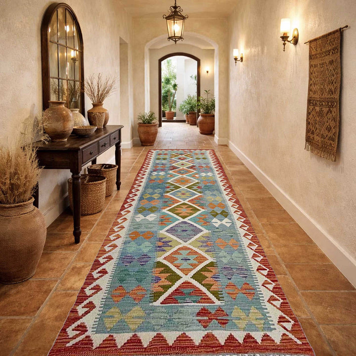 Afghan Vegetable Kilim Rug 2' 9" x 9' 8" Flat-Weave | No. AL825033