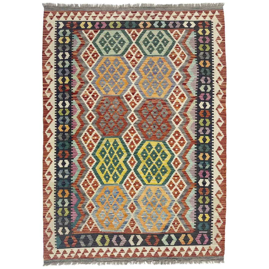 Afghan Vegetable Kilim Rug 4' 2" x 5' 10" Flat-Weave | No. AL825291