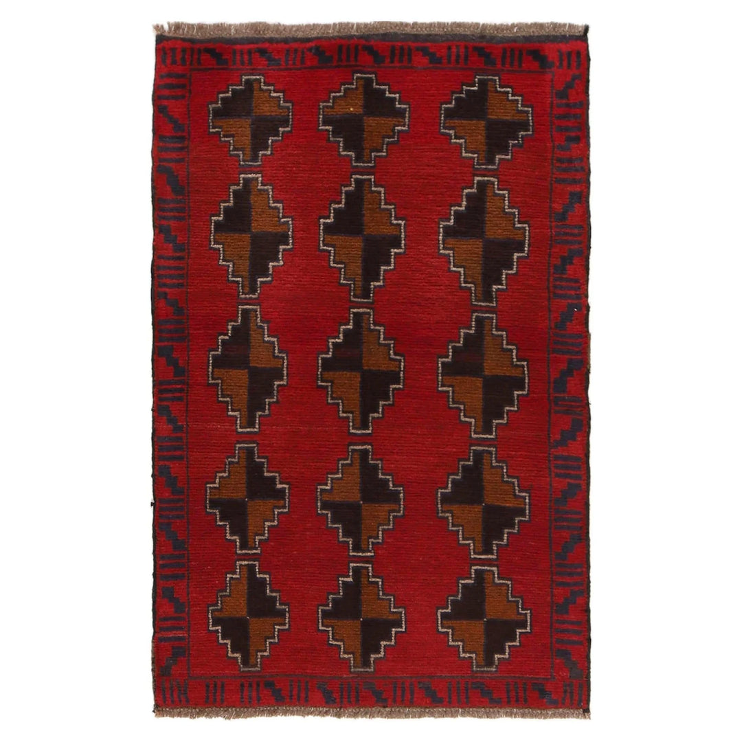Red Afghan Baluchi Rug 2' 10" x 4' 6" Hand-Knotted | No. AL82536