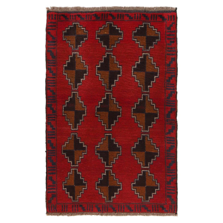 Red Afghan Baluchi Rug 2' 10" x 4' 6" Hand-Knotted | No. AL82536