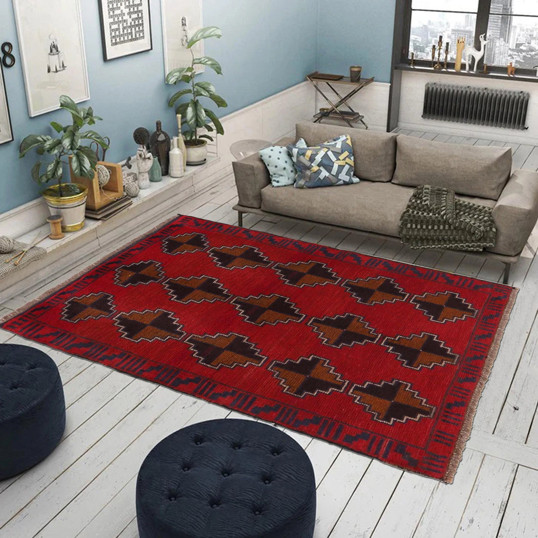 Red Afghan Baluchi Rug 2' 10" x 4' 6" Hand-Knotted | No. AL82536