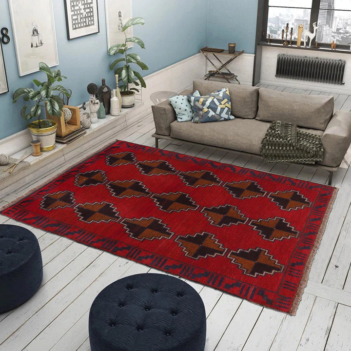 Red Afghan Baluchi Rug 2' 10" x 4' 6" Hand-Knotted | No. AL82536