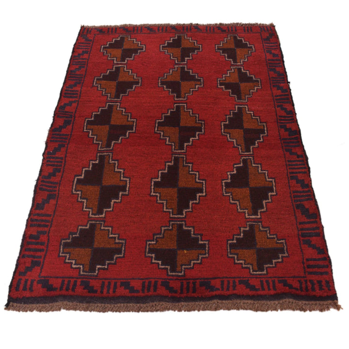 Red Afghan Baluchi Rug 2' 10" x 4' 6" Hand-Knotted | No. AL82536