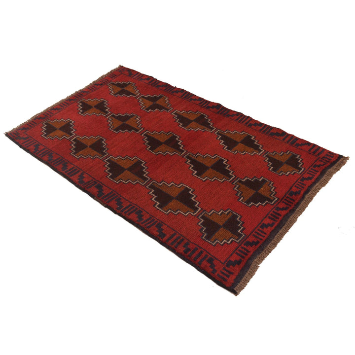 Red Afghan Baluchi Rug 2' 10" x 4' 6" Hand-Knotted | No. AL82536