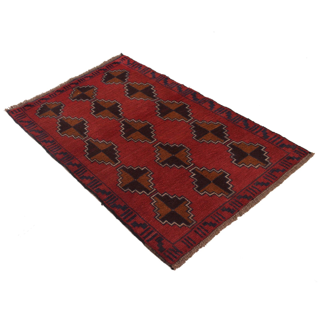 Red Afghan Baluchi Rug 2' 10" x 4' 6" Hand-Knotted | No. AL82536