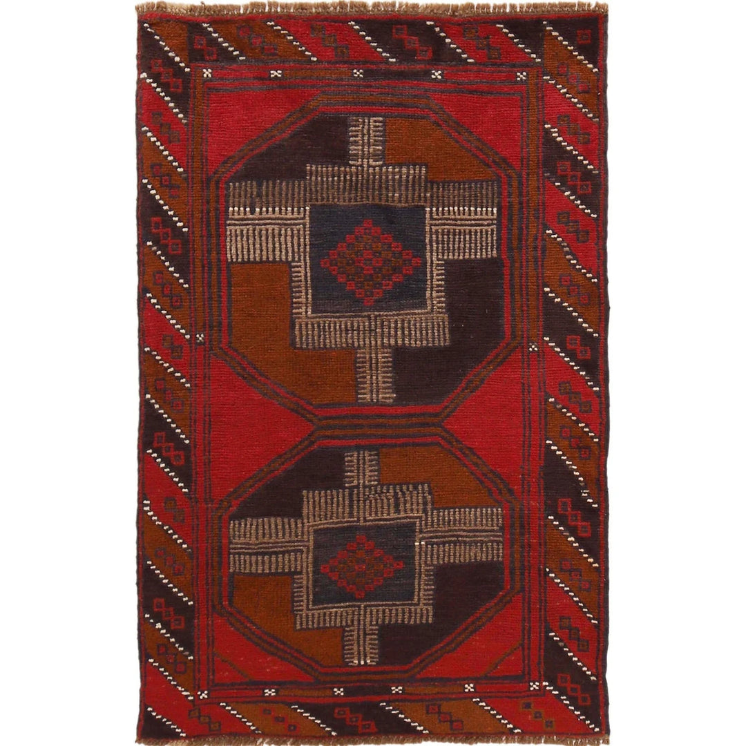 Red Afghan Baluchi Rug 2' 11" x 4' 7" Hand-Knotted | No. AL82552