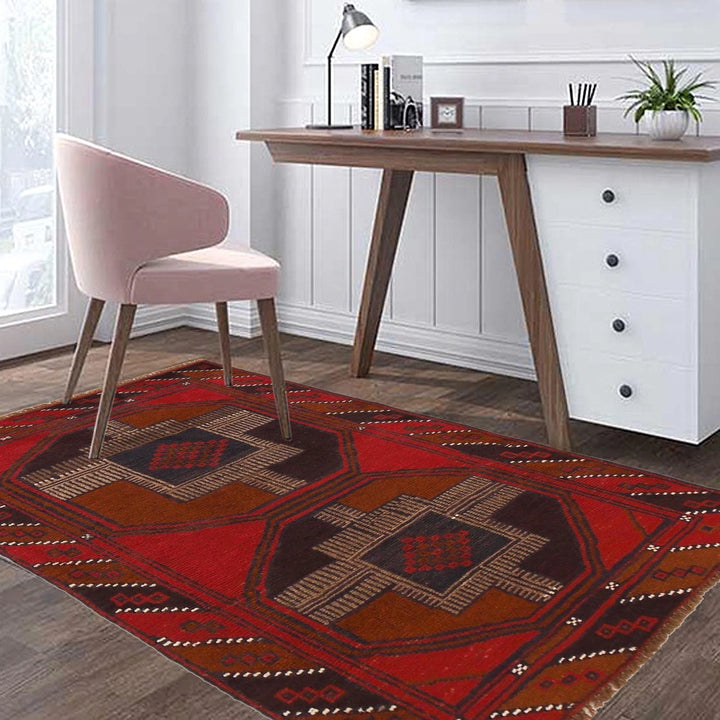 Red Afghan Baluchi Rug 2' 11" x 4' 7" Hand-Knotted | No. AL82552