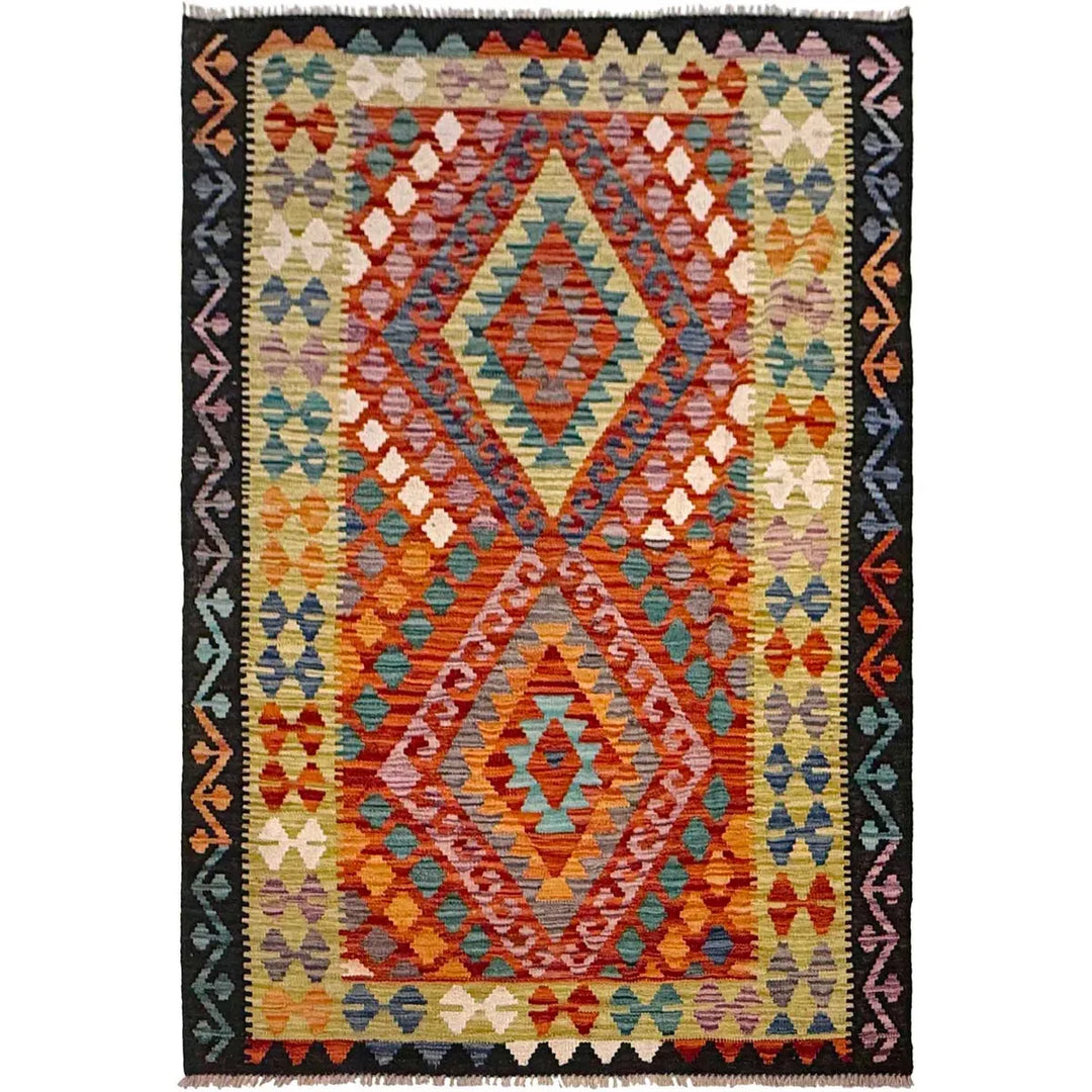 Afghan Kilim Rug 4' 3" x 5' 11" Flat-Weave | No. AL82587
