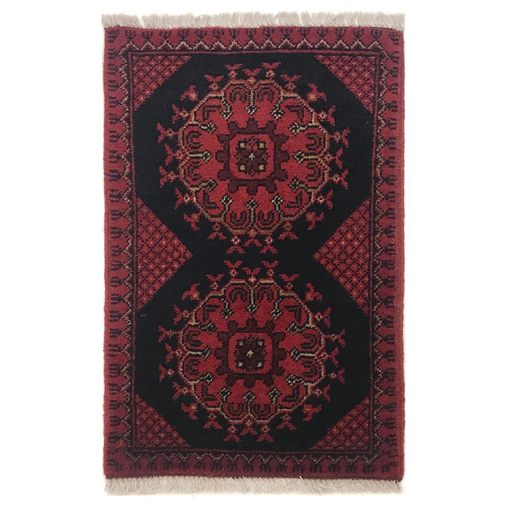 Red Afghan Oriental Doormat 1' 4" x 2' 2" Hand-Knotted | No. AL82590