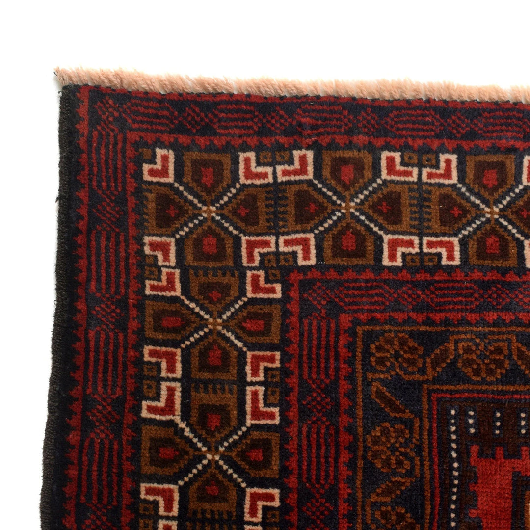 Red Afghan Baluchi Rug 3' 7" x 6' 7" Hand-Knotted | No. AL82607