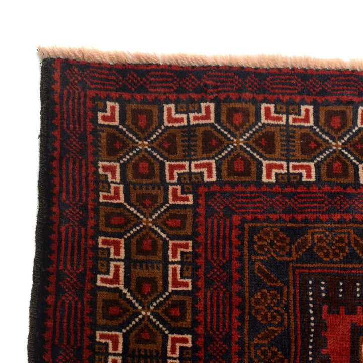 Red Afghan Baluchi Rug 3' 7" x 6' 7" Hand-Knotted | No. AL82607