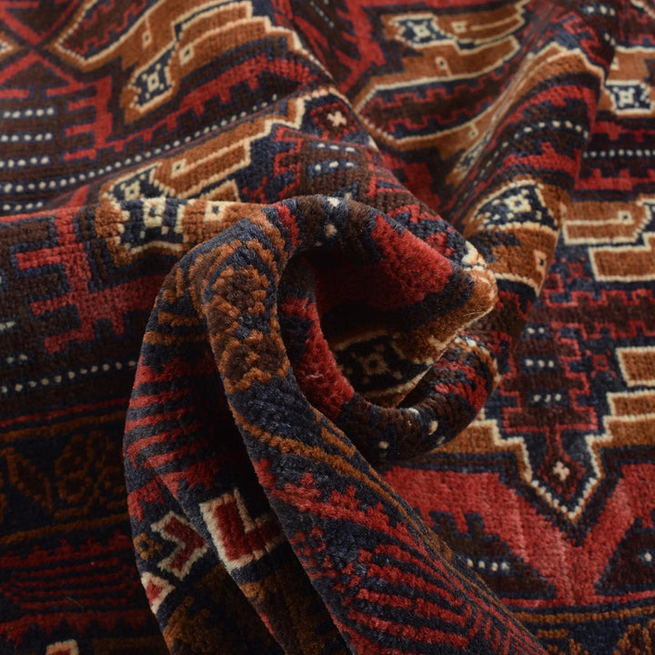 Red Afghan Baluchi Rug 3' 7" x 6' 7" Hand-Knotted | No. AL82607