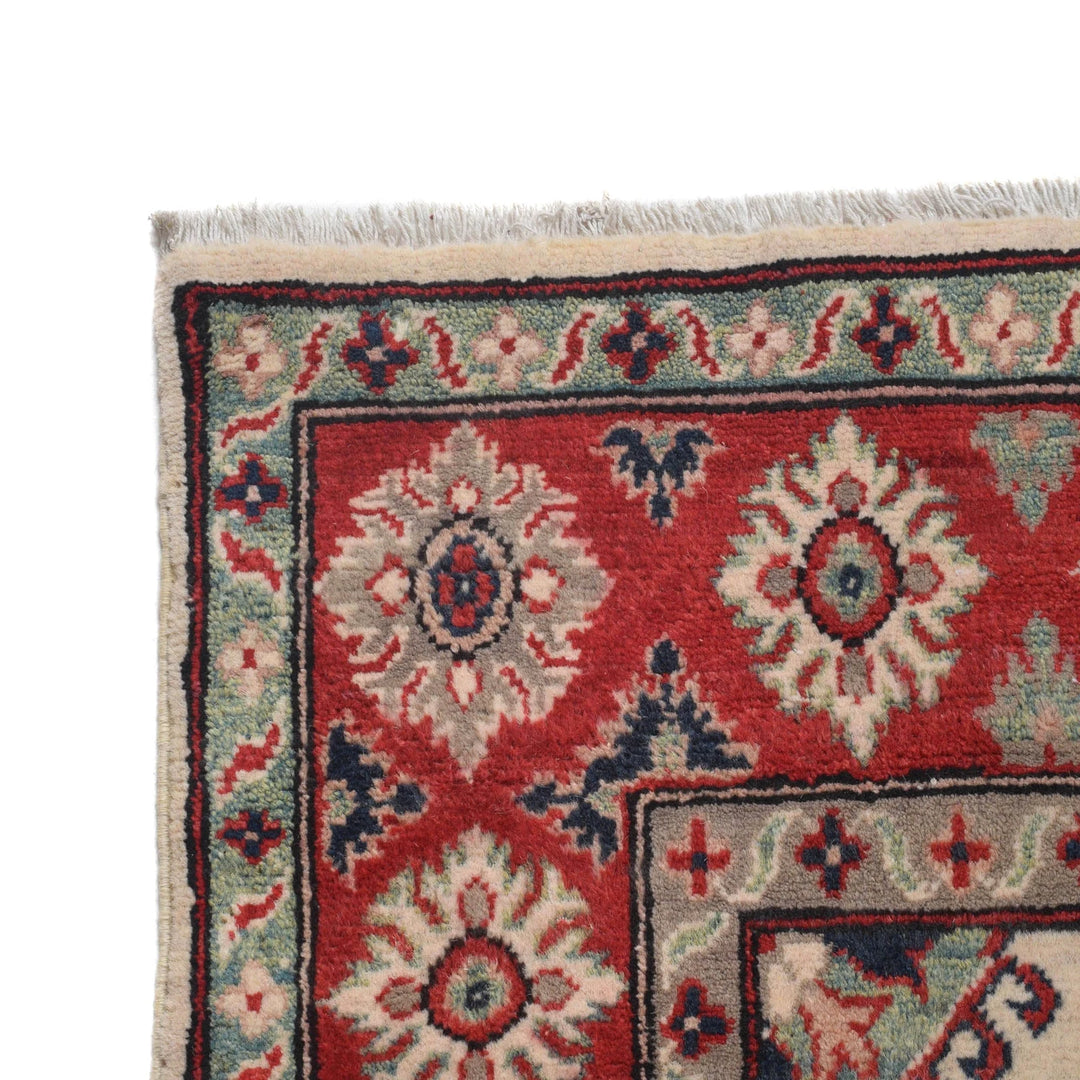 Beige Afghan Kazak Rug 5' 0" x 6' 7" Hand-Knotted | No. AL82660