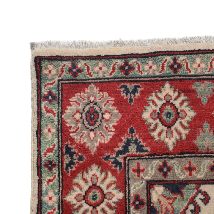 Beige Afghan Kazak Rug 5' 0" x 6' 7" Hand-Knotted | No. AL82660